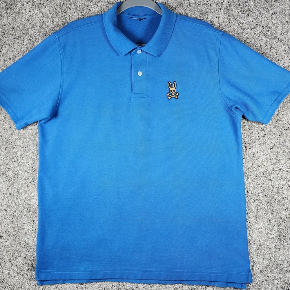 Psycho Bunny Polo Shirt Mens XL Blue Pique Knit Embroidered Logo Good